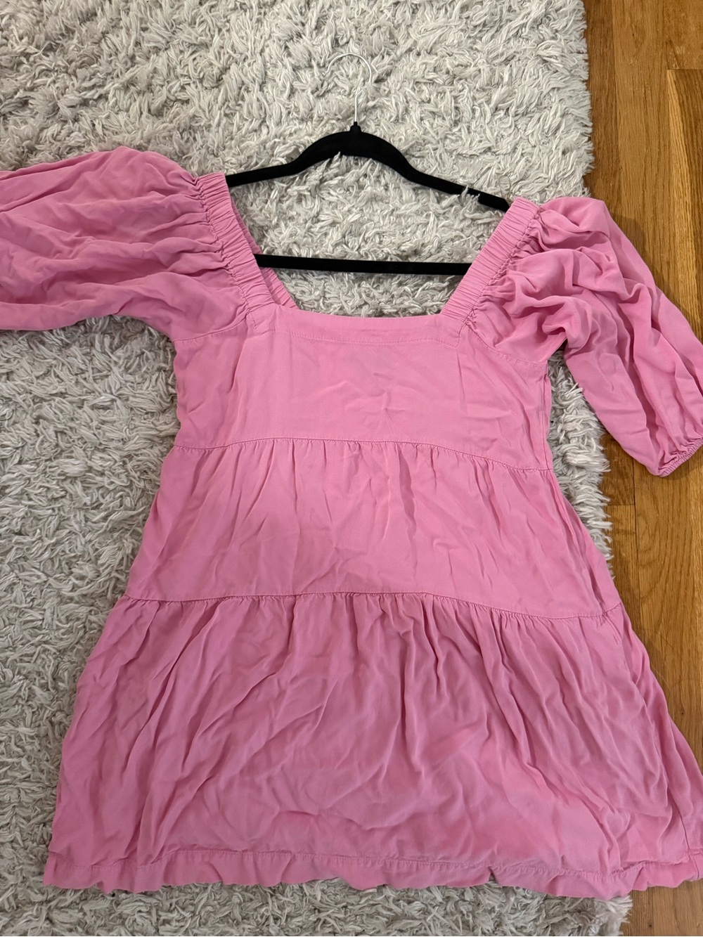 Shinestar Light Pink Square Neck Mini Dress with Puff Sleeves